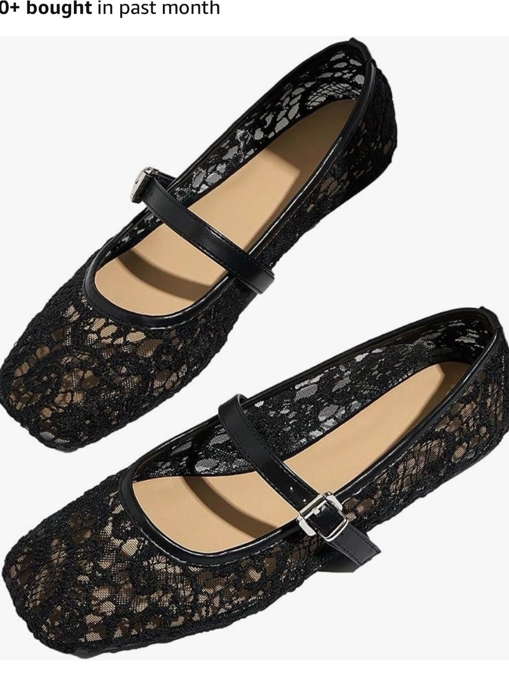 Black Lace Mary Jane Flats - Women
